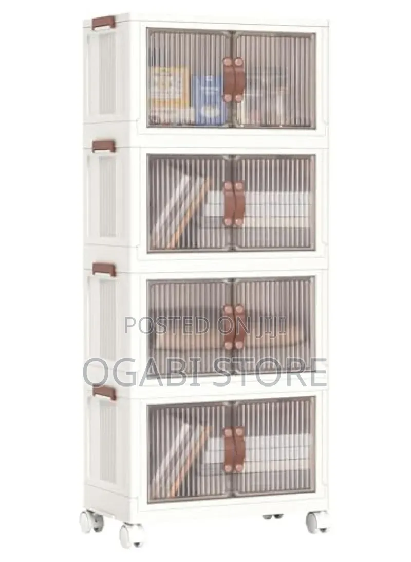 4 Layer Foldable Stackable Storage Cabinet With Wheels