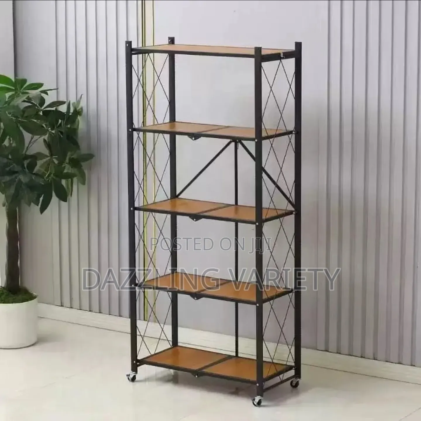 5-layer Foldable Kitchen Storage Rack With Wooden Overlay
