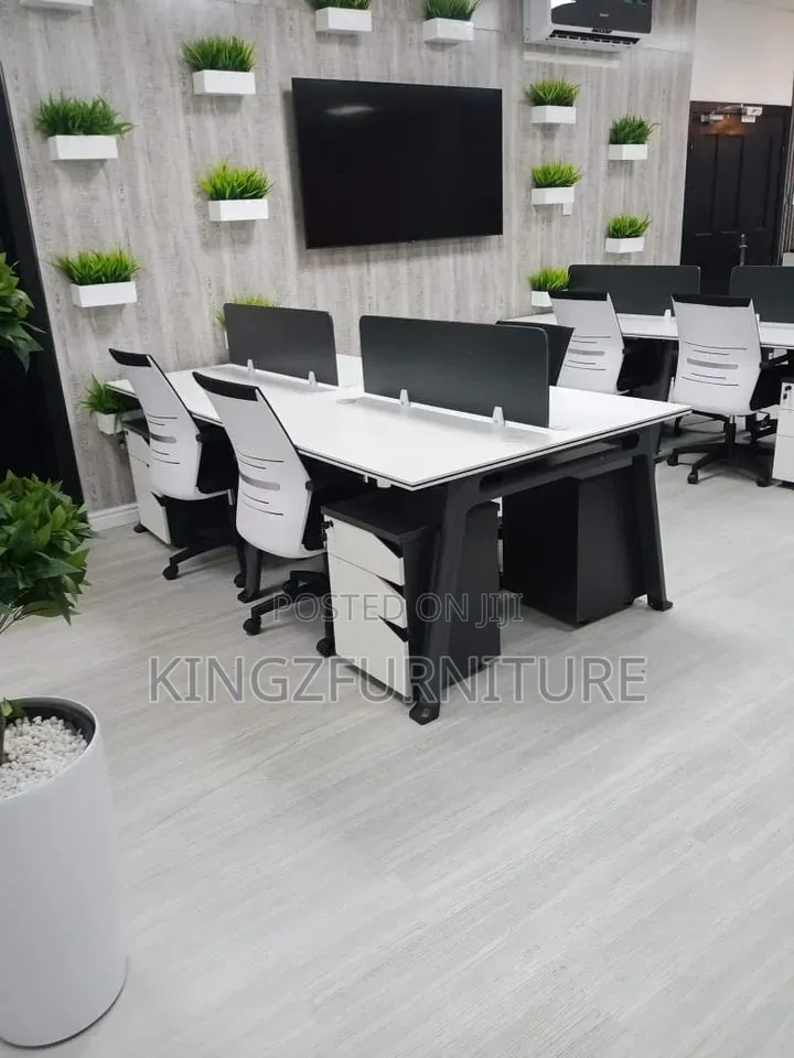Modern 4-Person Face-to-Face Collaborative Workstation Desk + 4 Chairs