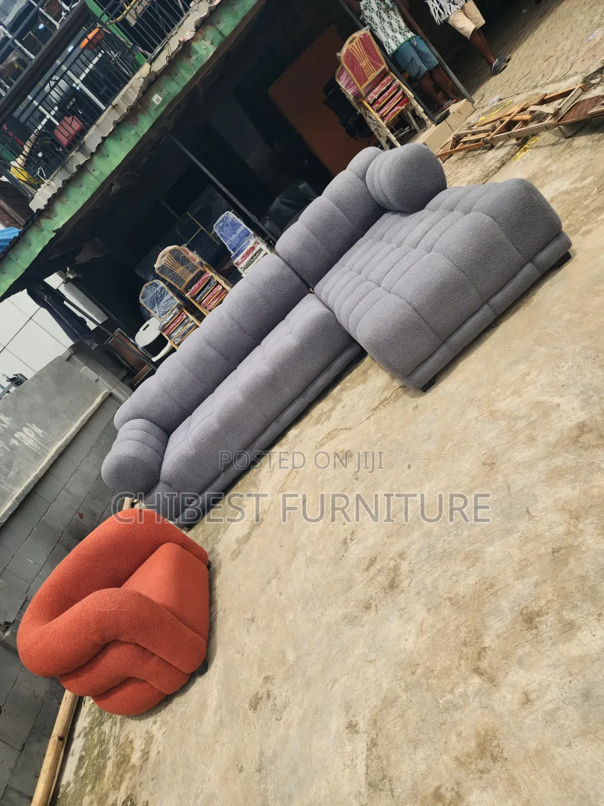 Luxury L-Shaped Sofa Fabric Chair With Its Single Chair.