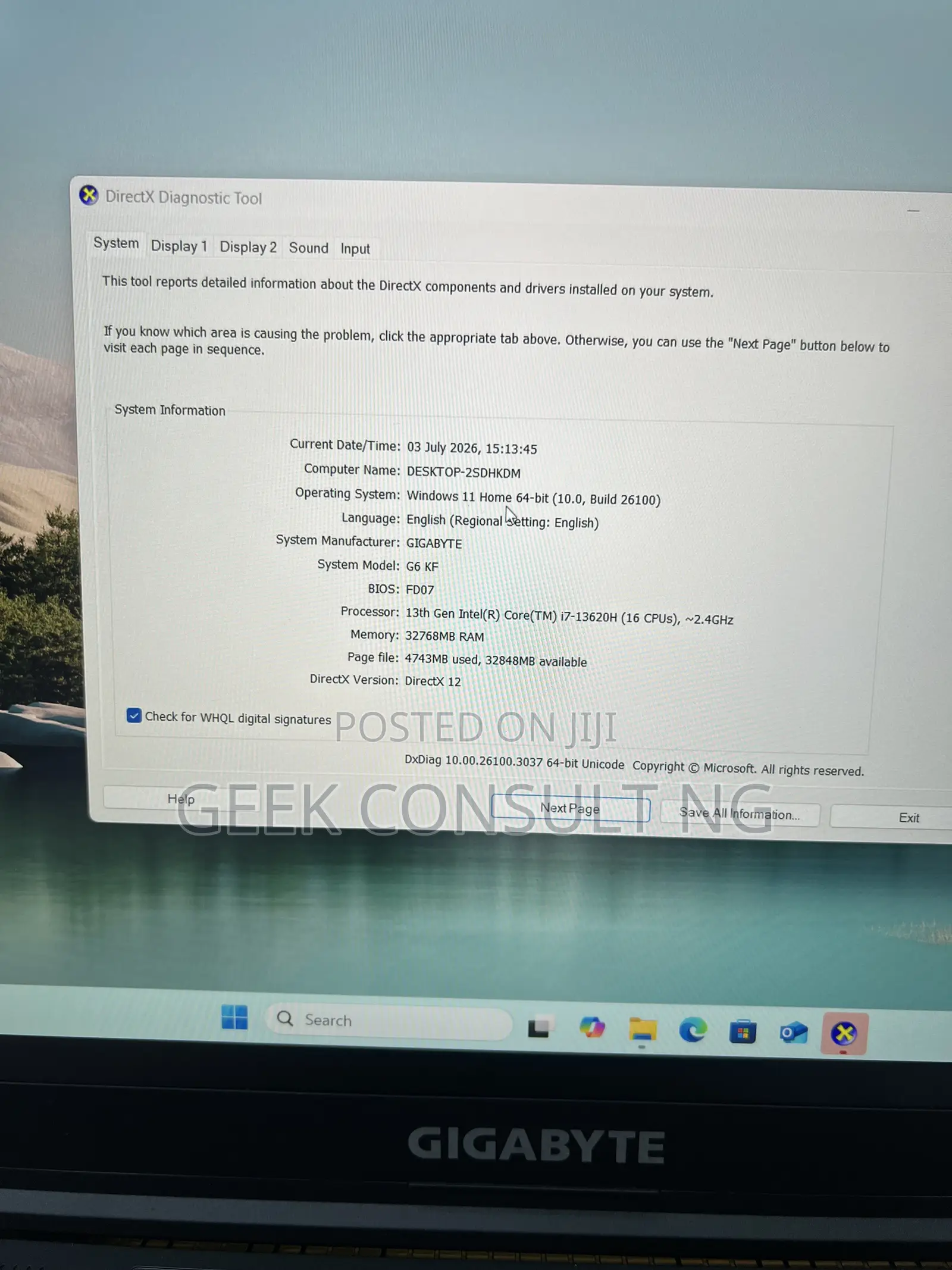 Laptop Gigabyte G6 32GB Intel Core i7 SSD 1T