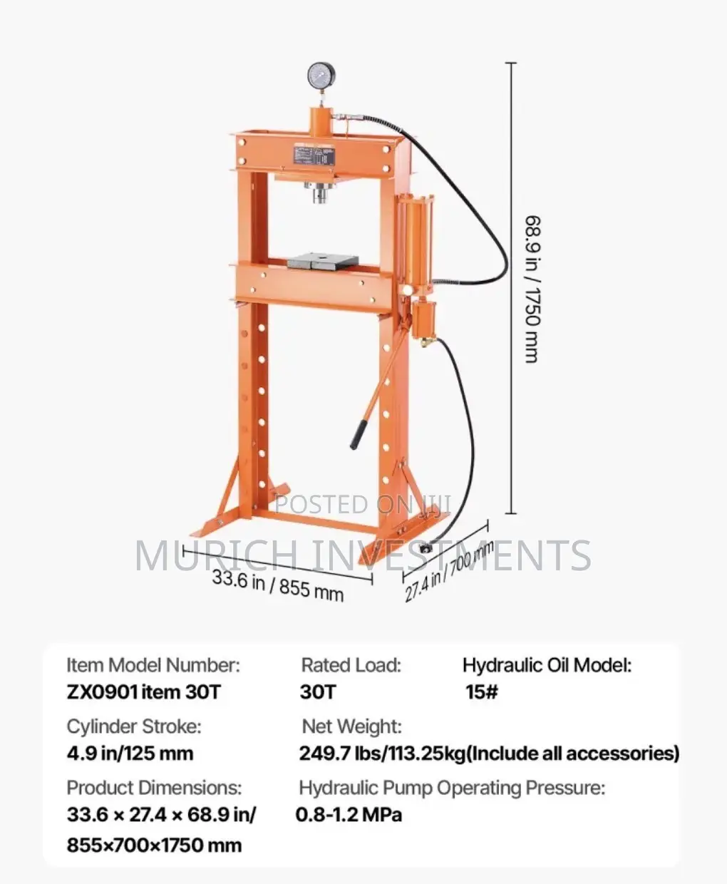 30-Ton Hydraulic Shop Press – Industrial H-Frame Press