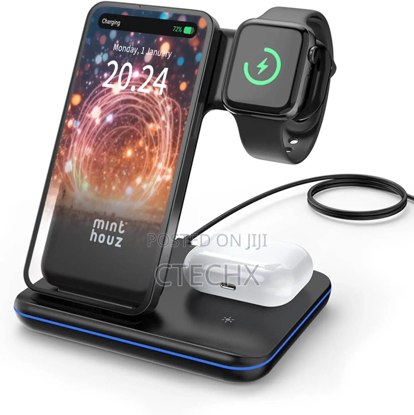 Minthouz 3 in 1 Wireless Fast Charger + 18w Adapter for Apple/Androiro