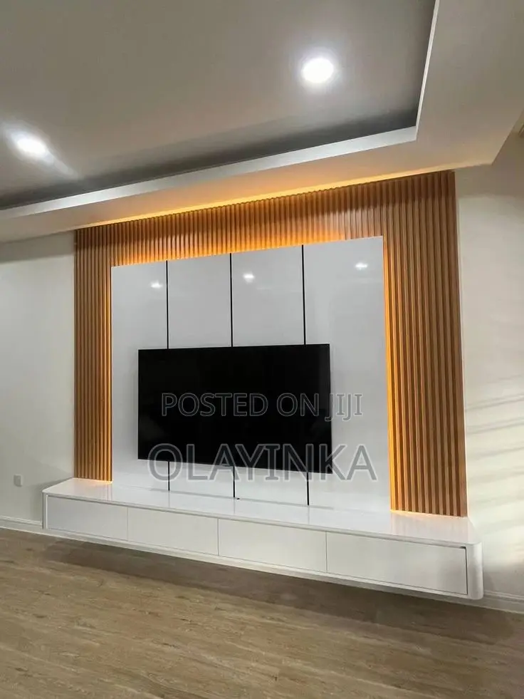 Modern Luxury Tv Console With Wall Panel Led Lighting