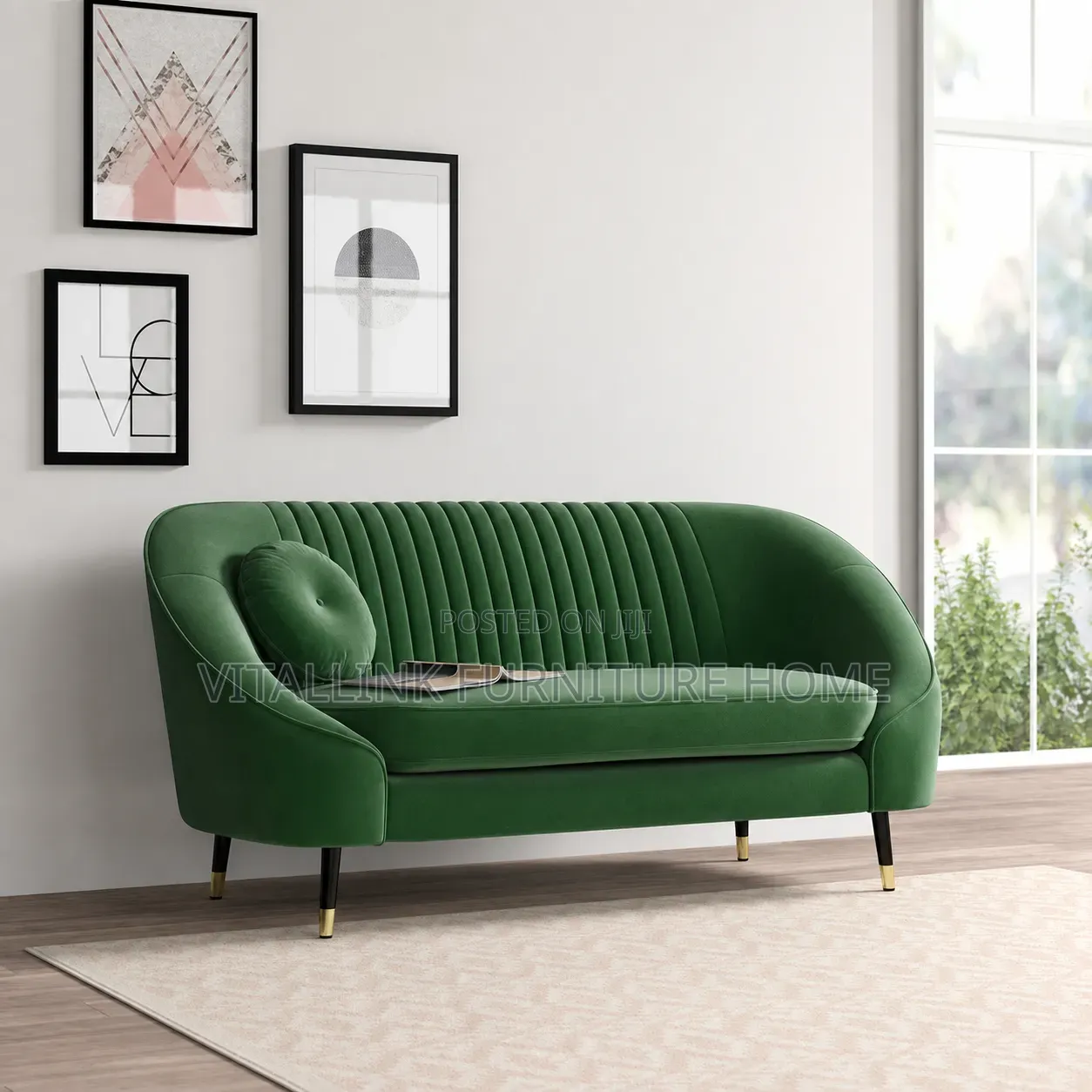 Luxury Emerald Green Velvet Curved Sofa