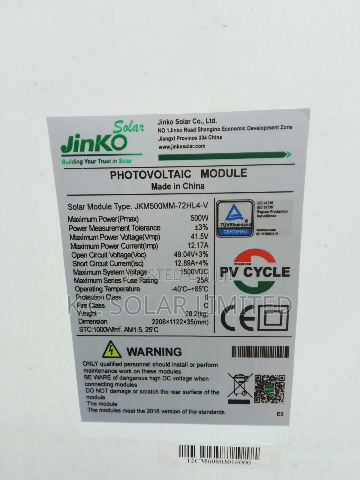 500w Half-Cut Bifacial Jinko Panel