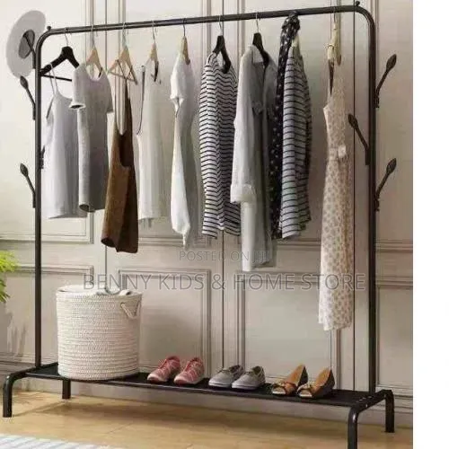 Portable Metal Clothes Rack With Bottom Storage Shelf