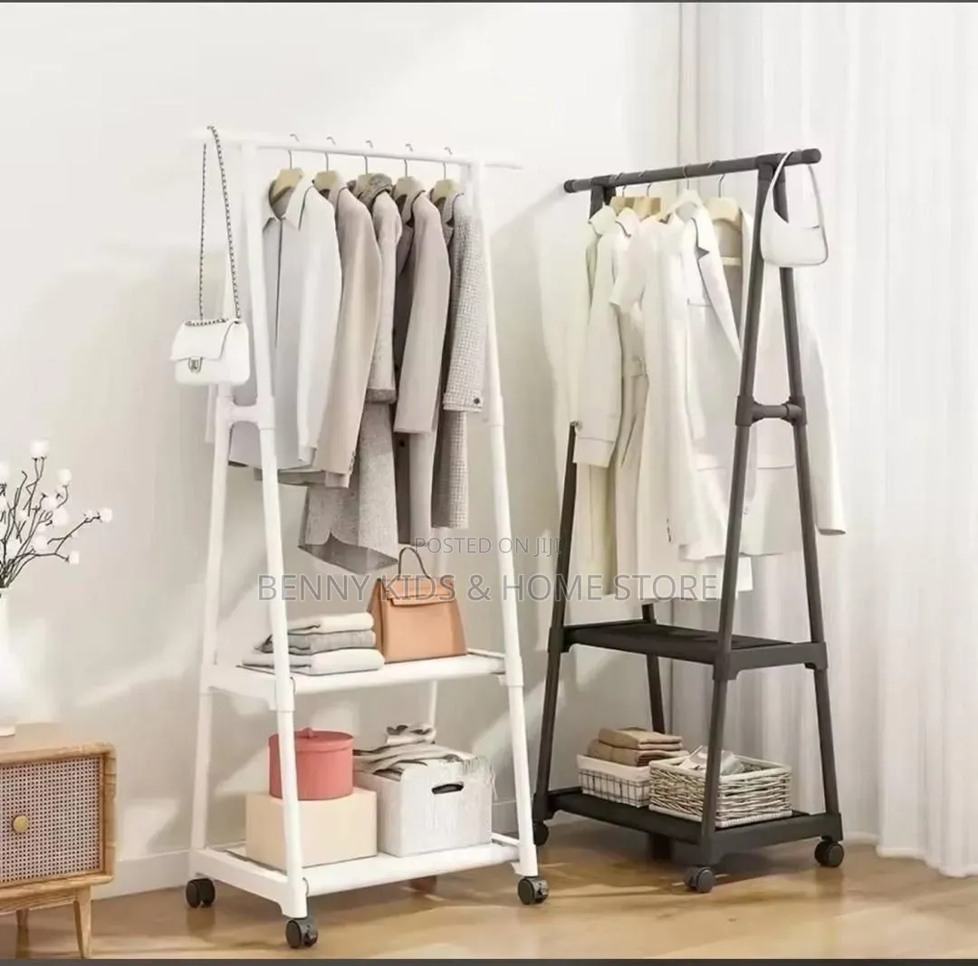Modern Rolling Clothes Rack With Storage Shelves