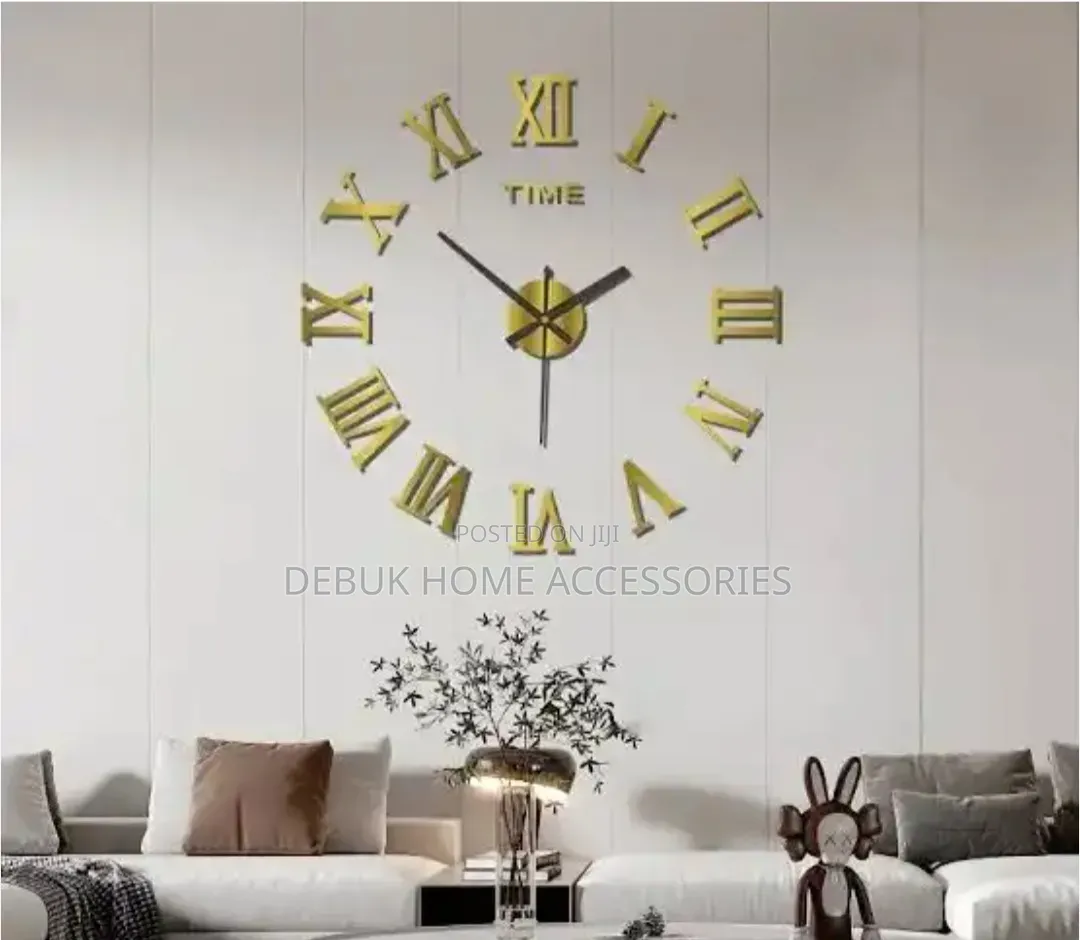 Acrylic 3d-Diy 50cm Wall Clock (Gold Colour)