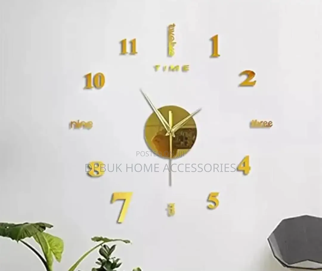 Acrylic 3d-Diy 50cm Wall Clock (Gold Colour)