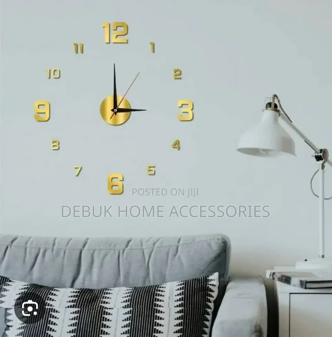 Acrylic 3d-Diy 50cm Wall Clock (Gold Colour)