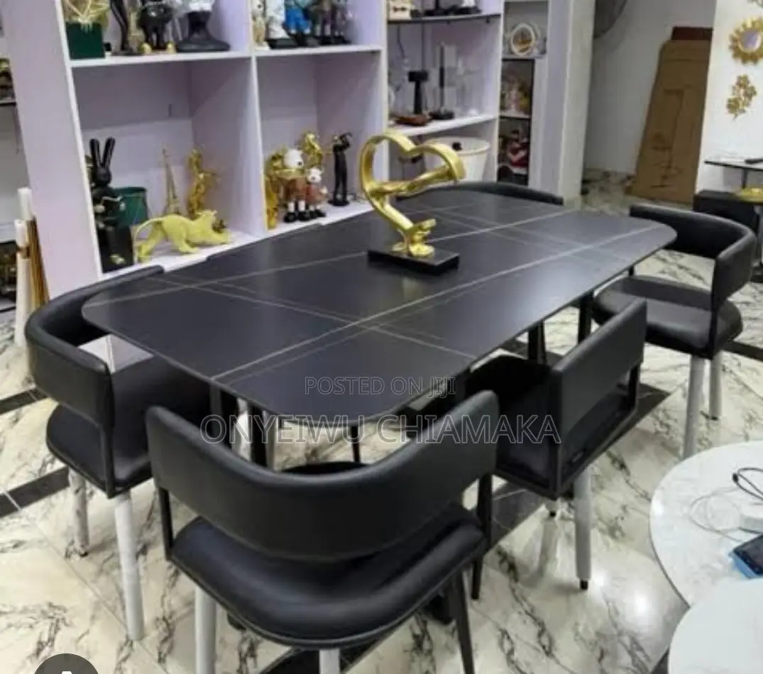 6-Seater Modern Marble Dining Table Set Black