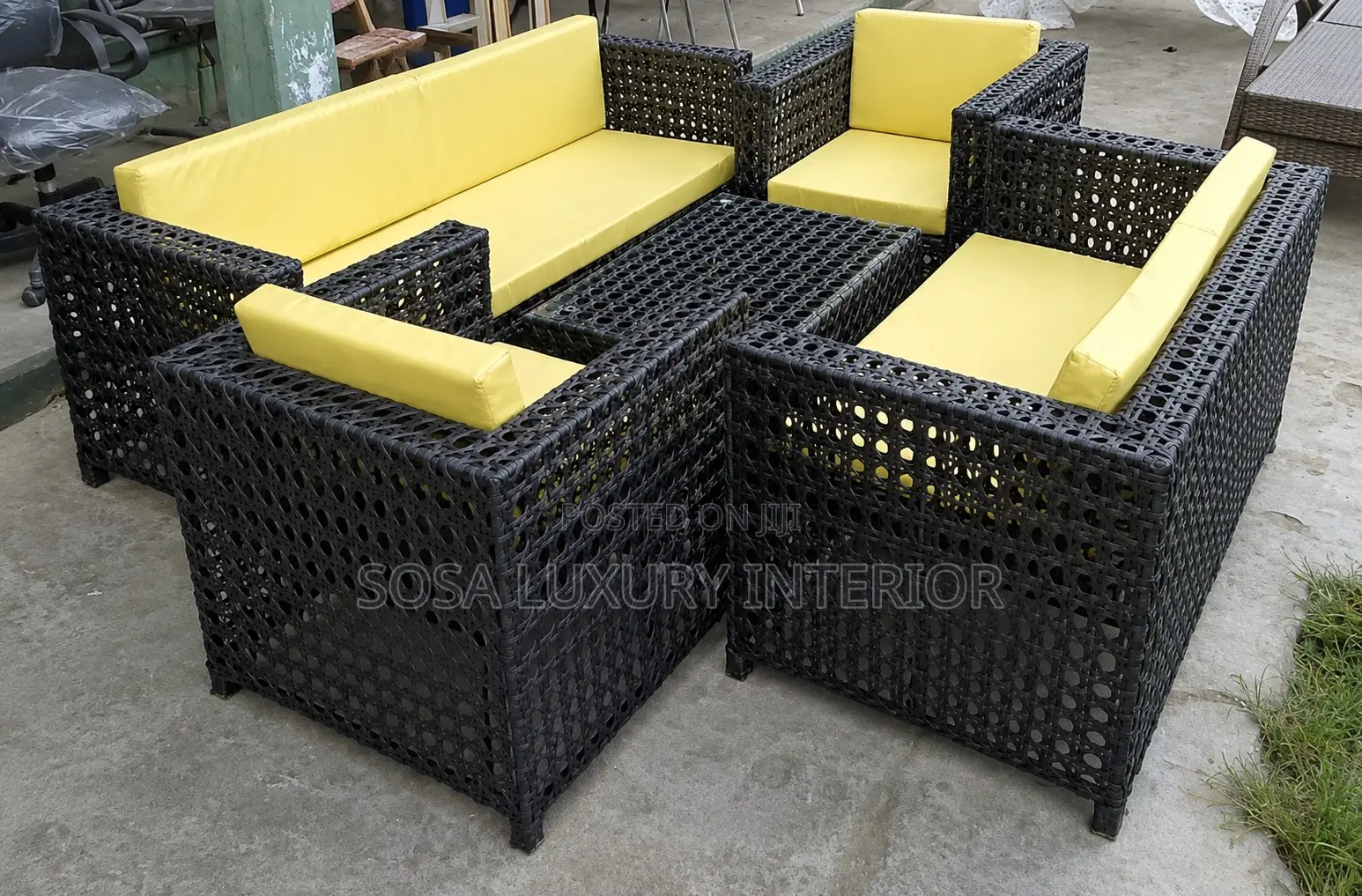 Modern Black Rattan Outdoor Sectional Sofa Set