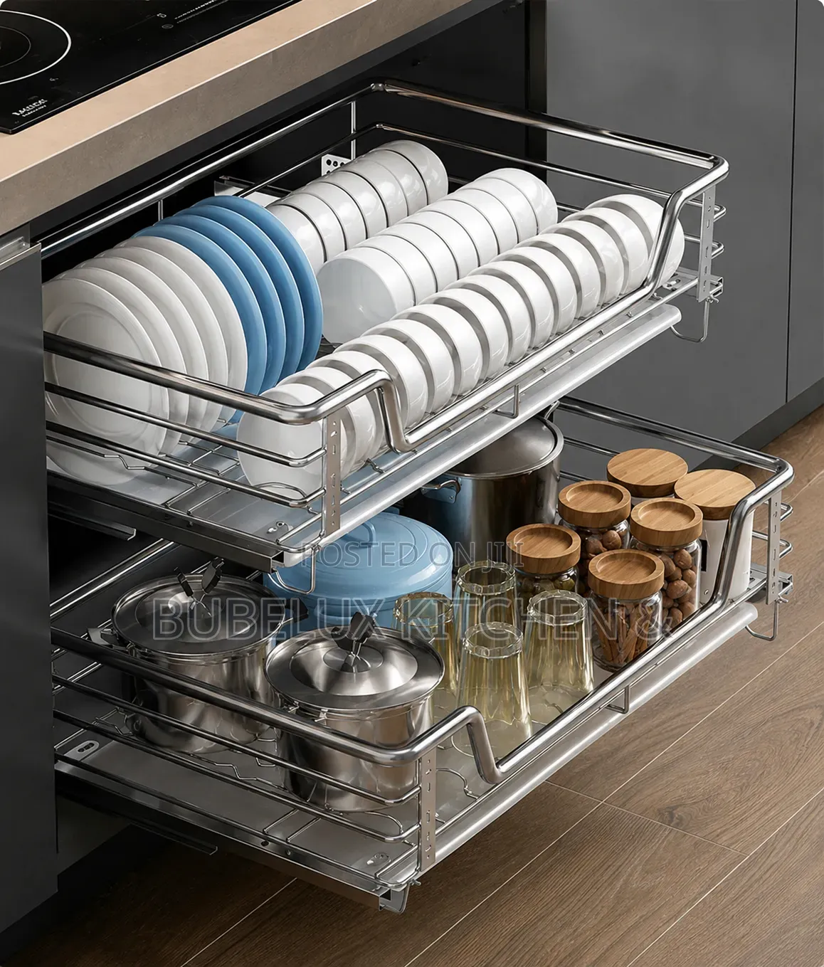 2-Tier Pull-Out Kitchen Basket | Plate Rack+Pot Organizer|Brand New