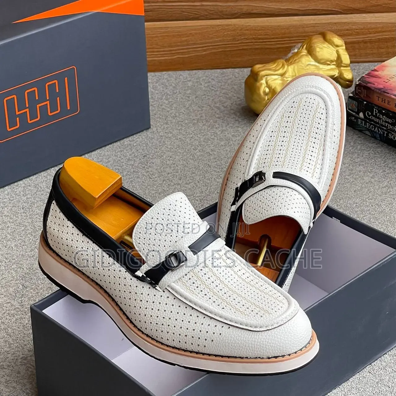 Men's Navy White Mix Leather Hybrid Loafers Size 40-46