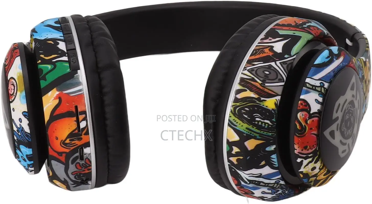 Wireless Headset, Headphones Over Ear Graffiti Design Deep Bass