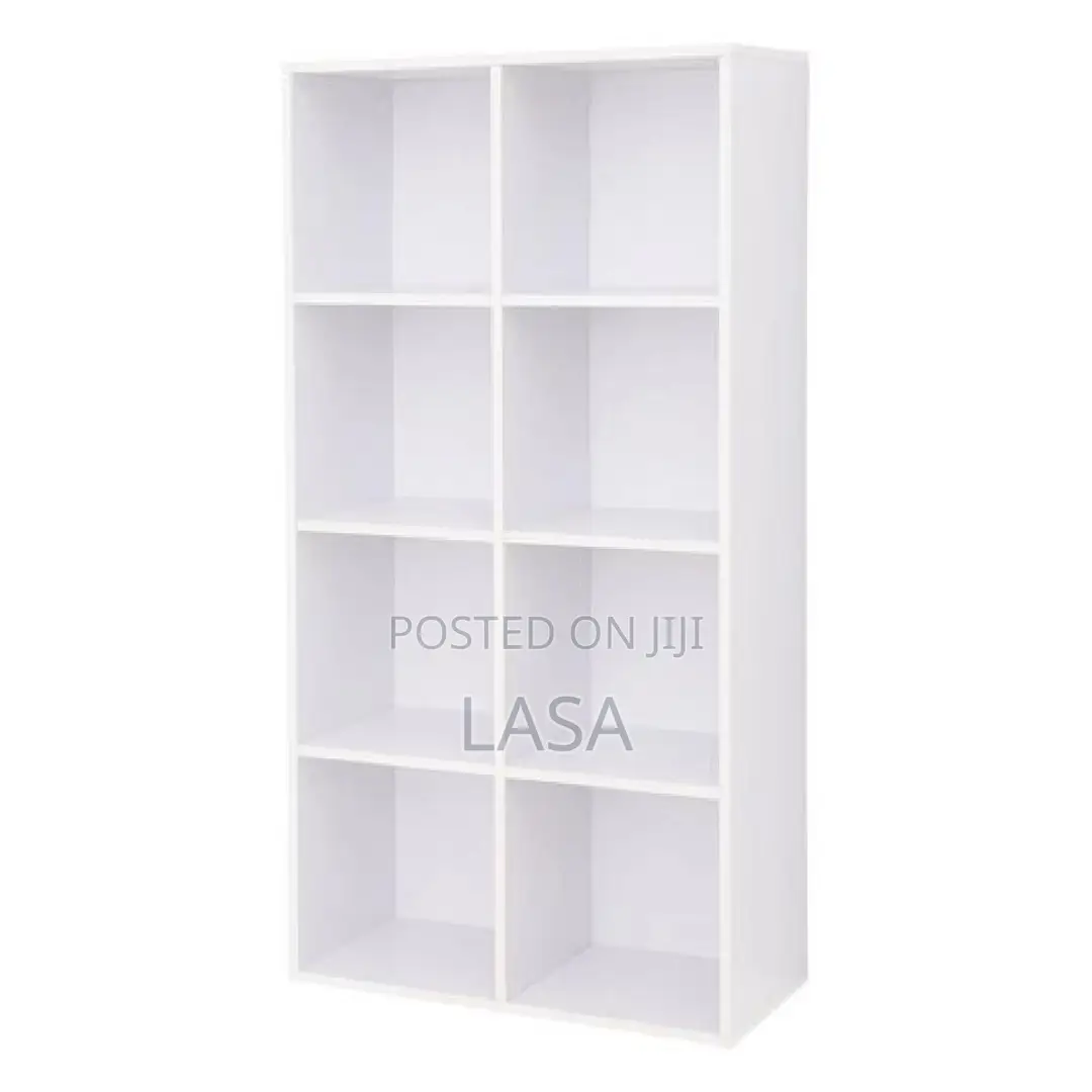 8-Shelf Wooden Bookcase - White