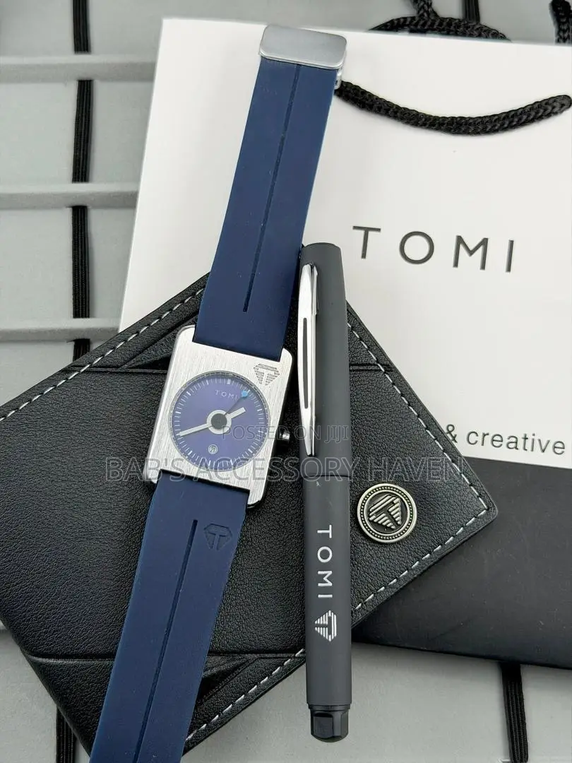 Tomi Rubber Watch + Classic Wallet + Sleek Pen + Box_