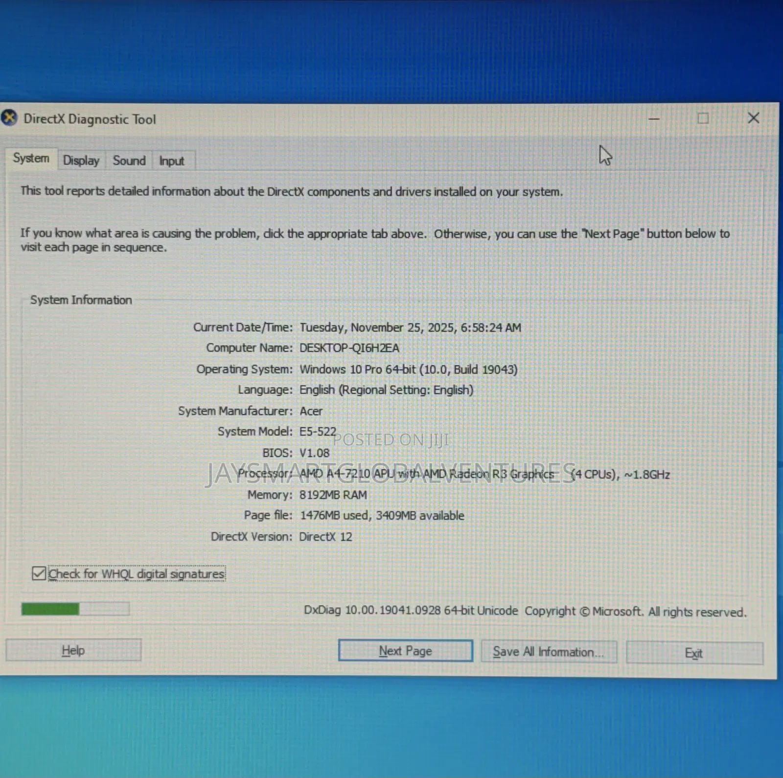 Laptop Acer Aspire E5-522 8GB AMD A4 HDD 750GB
