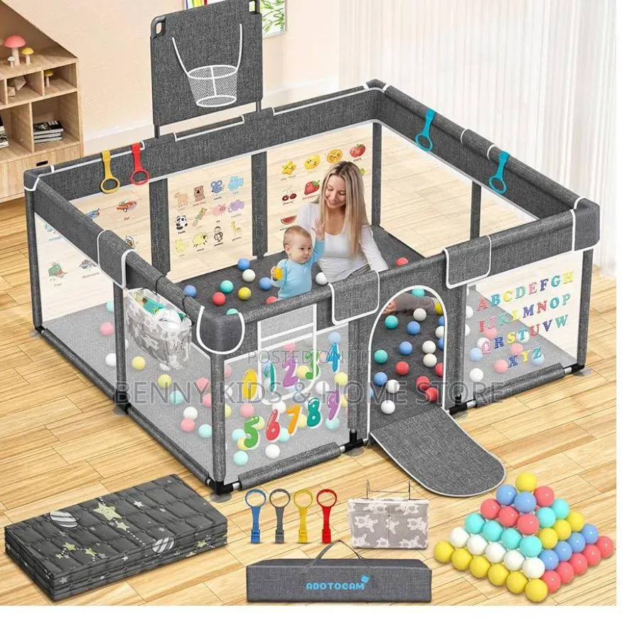 Baby Playpen With Basketball Hoop Activity Set