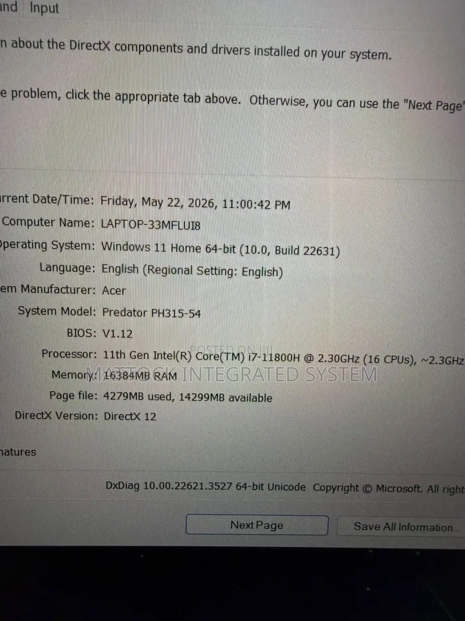 Laptop Acer Predator Helios 300 16GB Intel Core i7 SSD 512GB