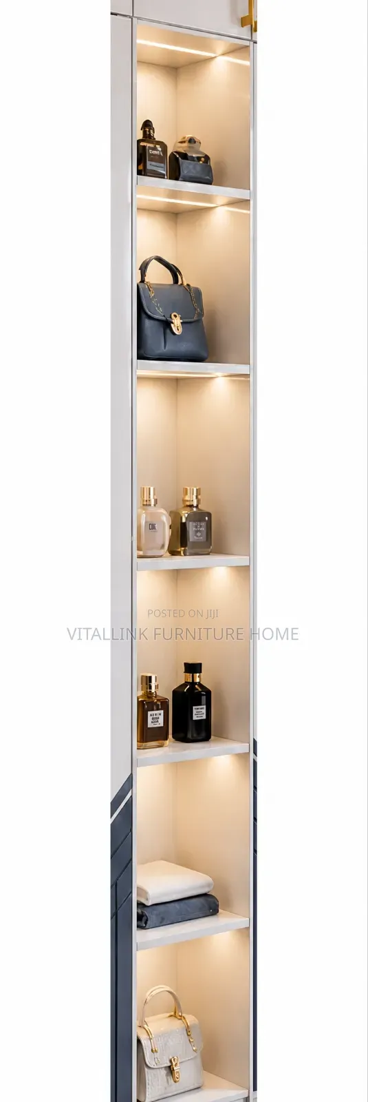 Luxury Wardrobe Vanity Set With Led Mirror, Shelves Ottoman