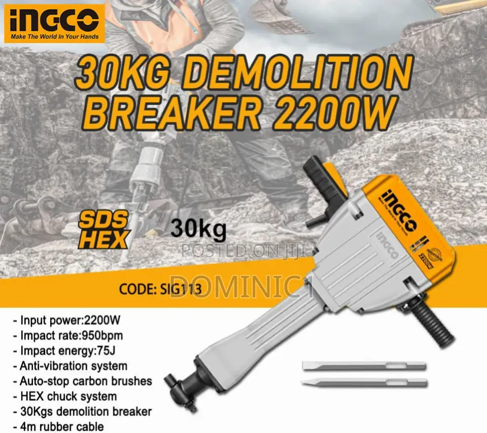 Ingco Pdb22001 Industrial Demolition Breaker 30kg 2200watt