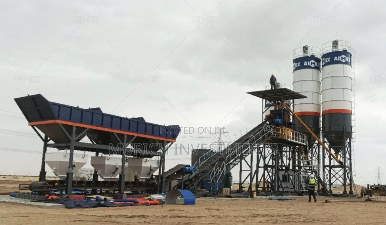 Concrete Batching Plant 50m3/Hr Commercial Grade With 2×100t Silos
