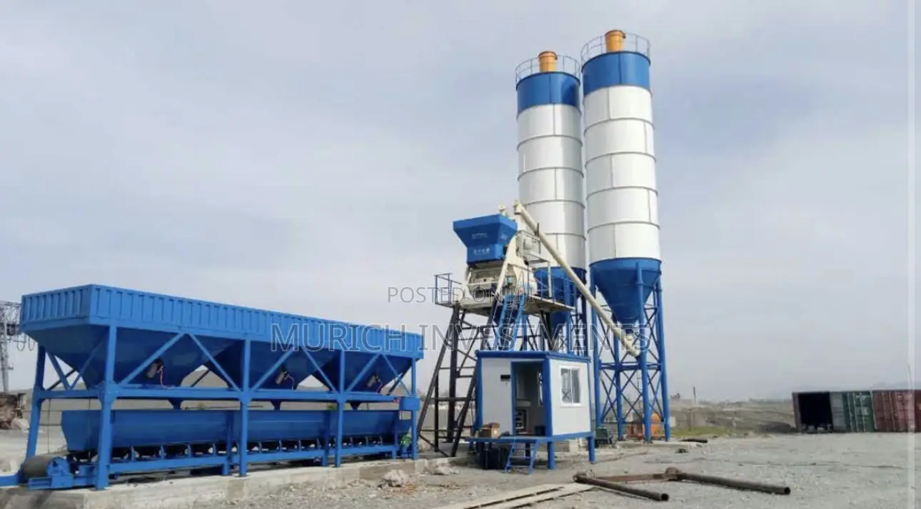 Concrete Batching Plant 50m3/Hr Commercial Grade With 2×100t Silos