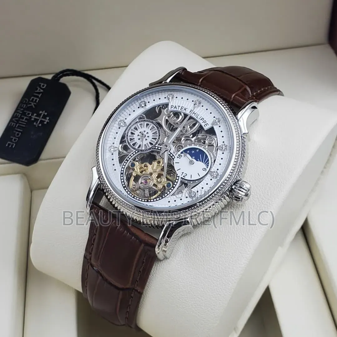 Patek Phillip Skeleton Automatic Leather Watch