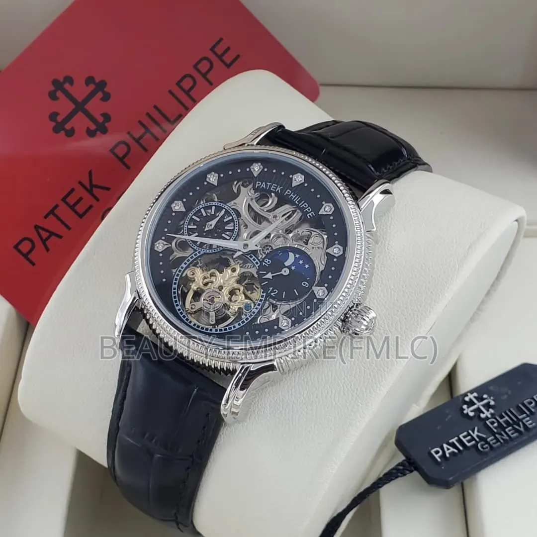 Patek Phillip Skeleton Automatic Leather Watch