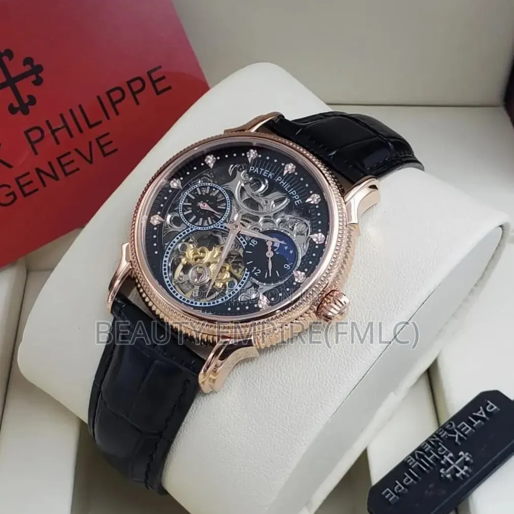 Patek Phillip Skeleton Automatic Leather Watch