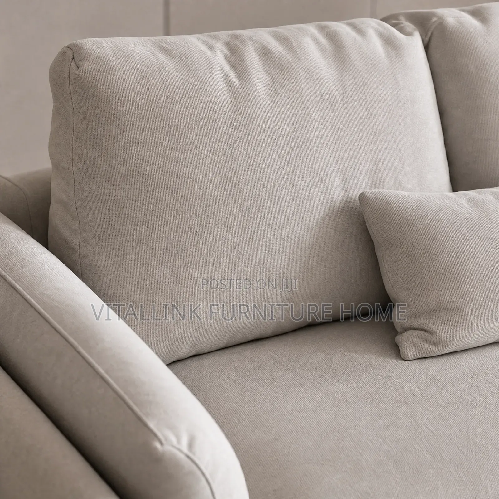 Luxury Light Grey 3-Seater Sofa With Warm Wood Trim