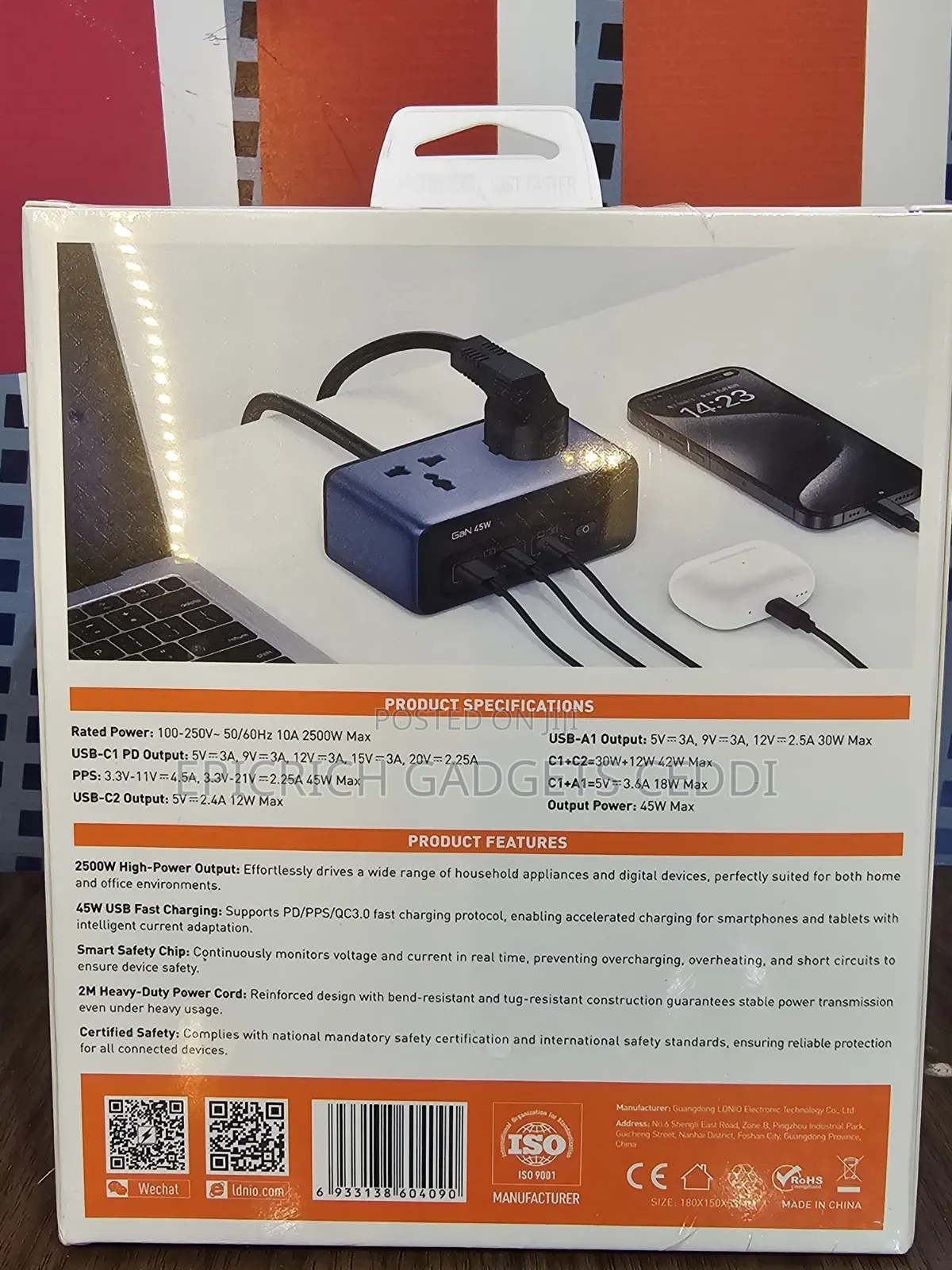 Ldnio 45w Gan Desktop Power Strip Extension Box