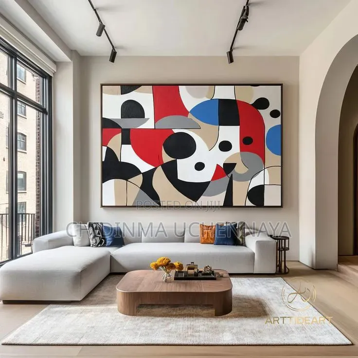 Large Abstract Colorful Geometric Painting On Canvas