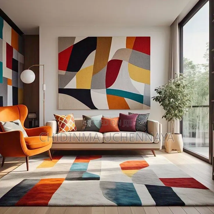 Large Abstract Colorful Geometric Painting On Canvas