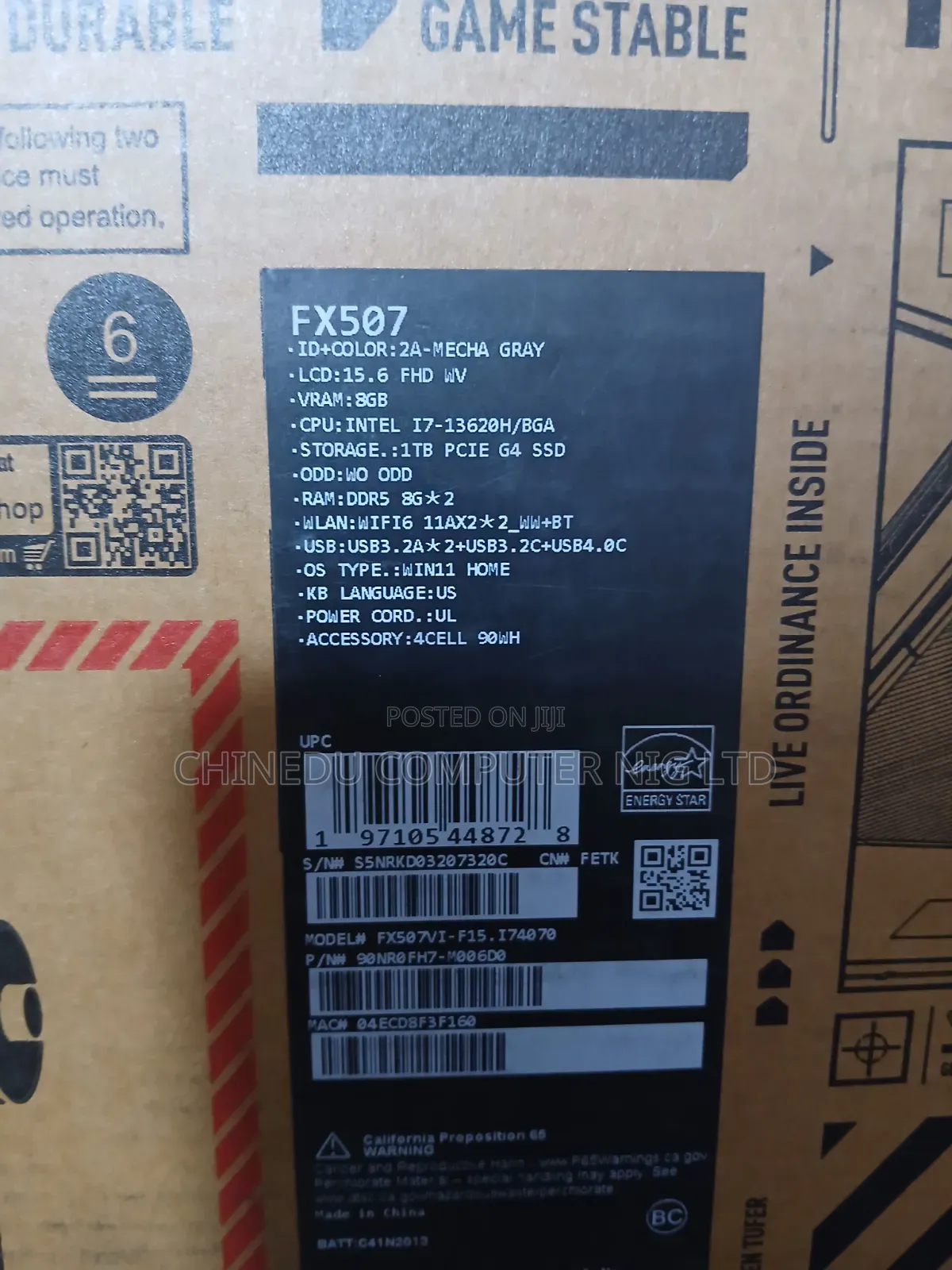 New Laptop Asus TUF Gaming F15 16GB Intel Core i7 SSD 1T