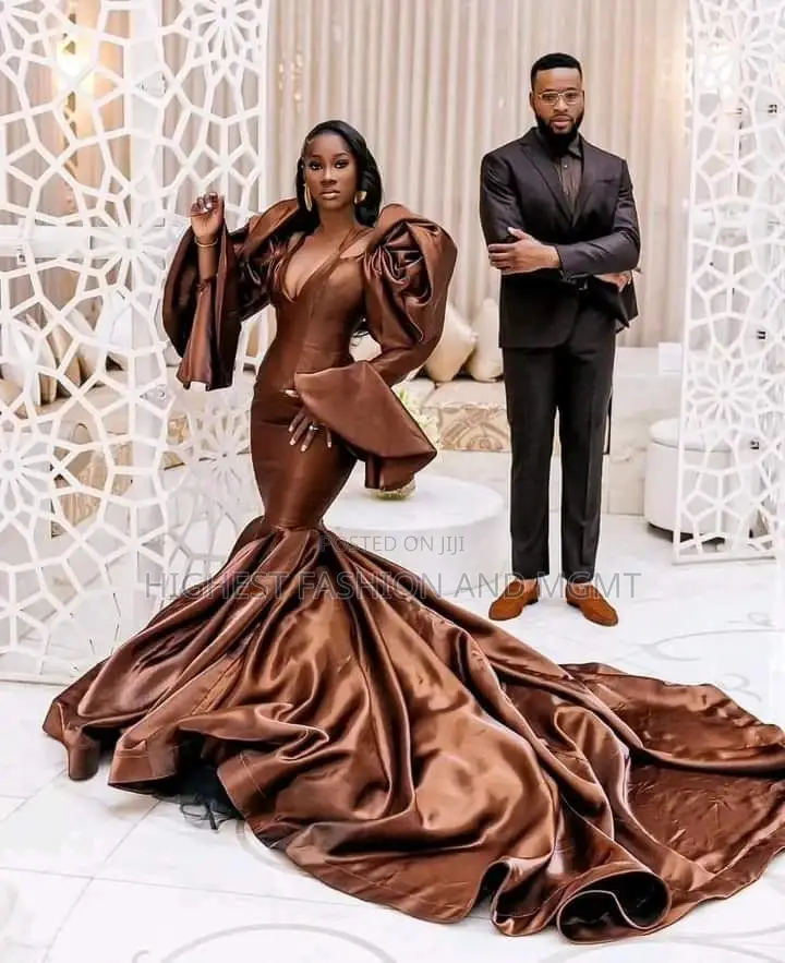 Chocolate Satin Statement Gown Tailored Suit