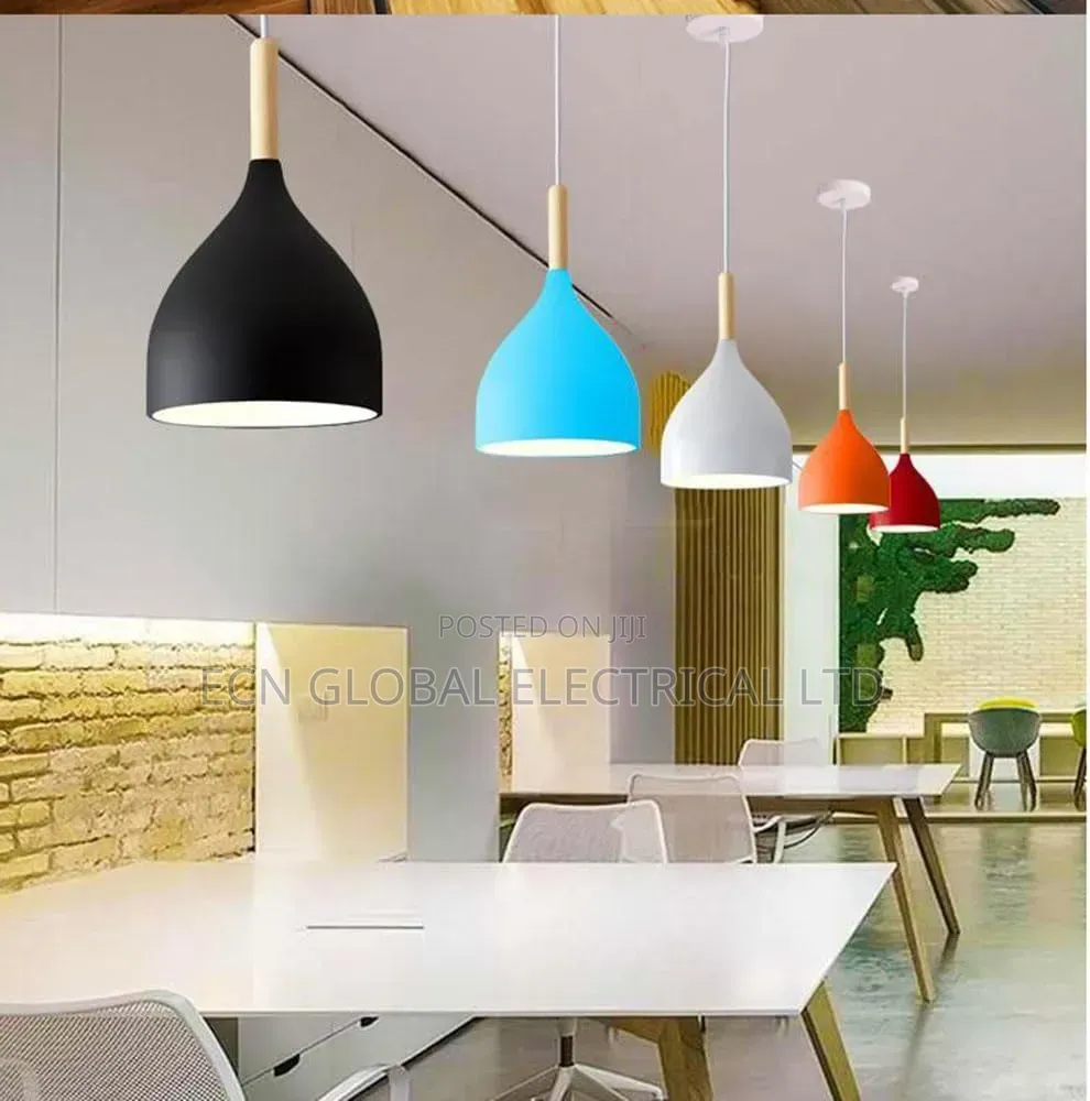 Nordic Red Pendant Lamp With Wooden Accent – Modern Ceiling Light