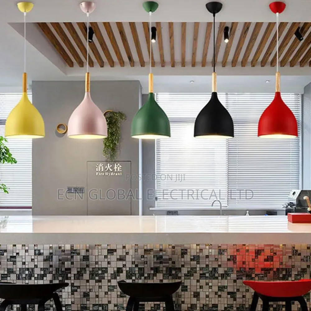 Nordic Red Pendant Lamp With Wooden Accent – Modern Ceiling Light