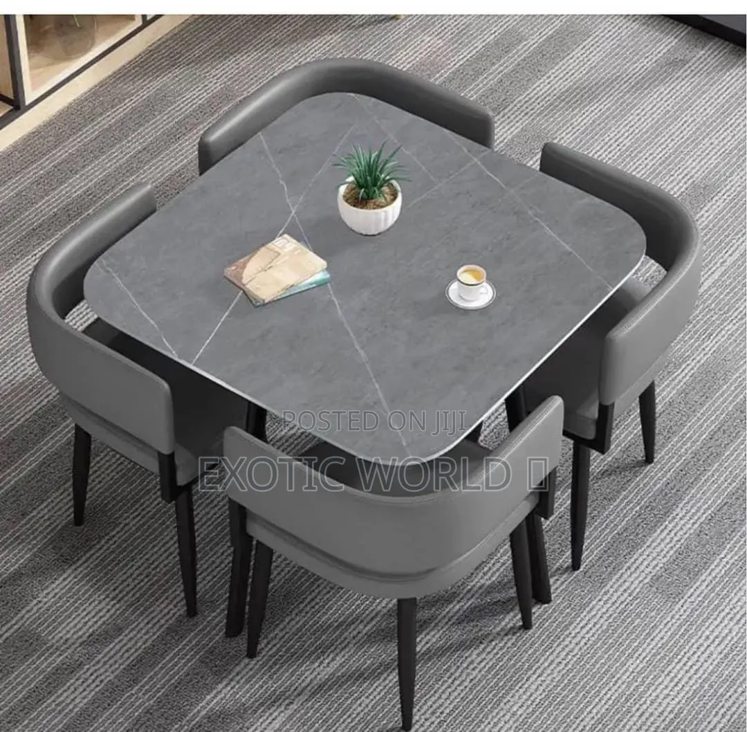 Modern 4 Seater Marble Dining Table Set With Cushioned Chairs