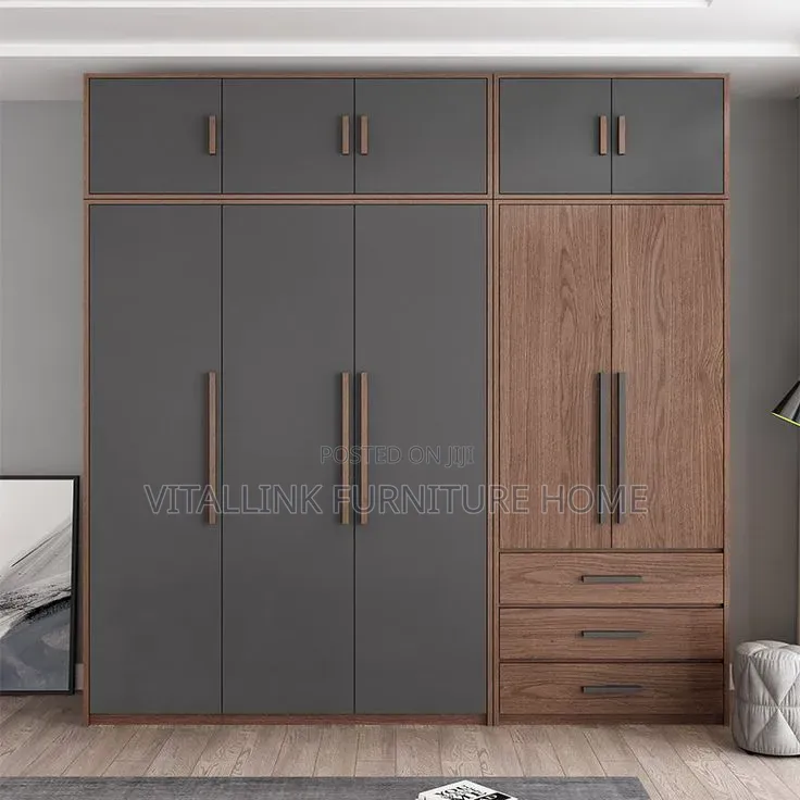 Modern 2-Tone Wardrobe With Overhead Cabinets 3 Drawers