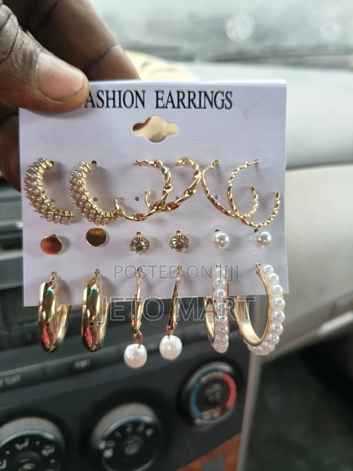 9pairs Ladies Loop Diamond Pearl Earrings Set