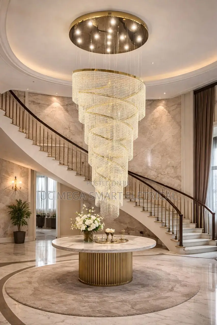 Light Luxury Crystal Chandelier Villa Duplex With Open Living Room