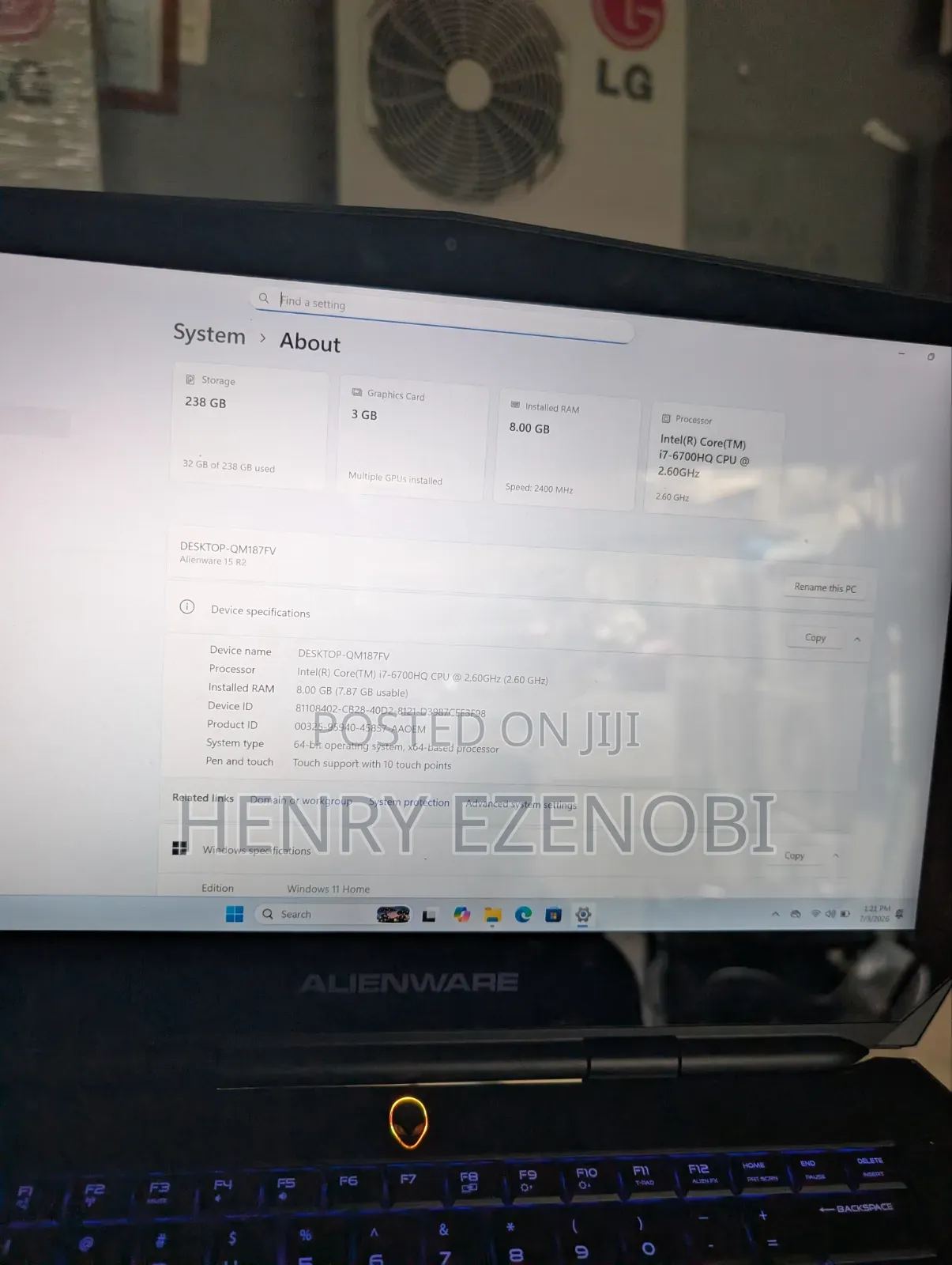 Laptop Dell Allenware M15 R5 8GB Intel Core i7 HDD+SSD 256GB