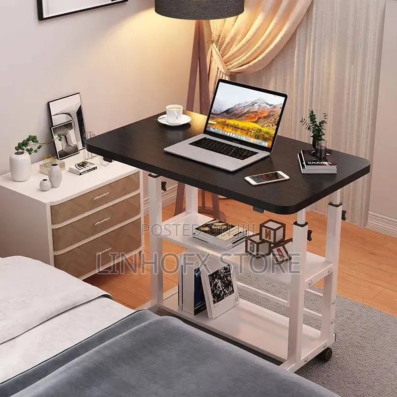 Simple Adjustable Laptop Desk With Wheels Movable Bedside Computer