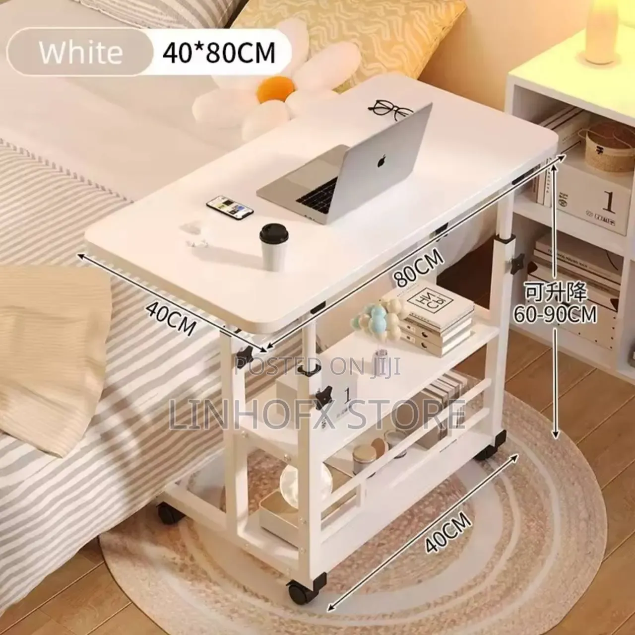 Simple Adjustable Laptop Desk With Wheels Movable Bedside Computer