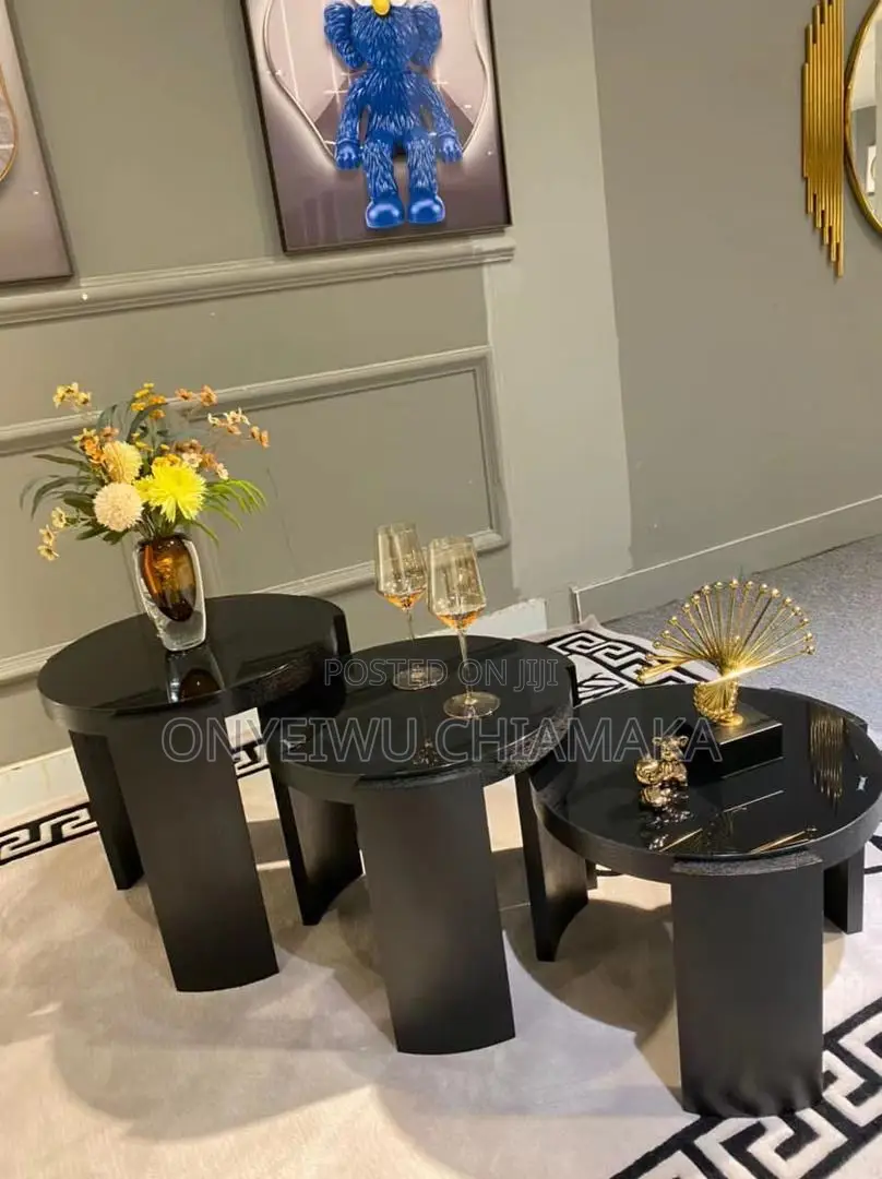 Modern 3-Piece Center Table Set – Walnut Wood Black Glass