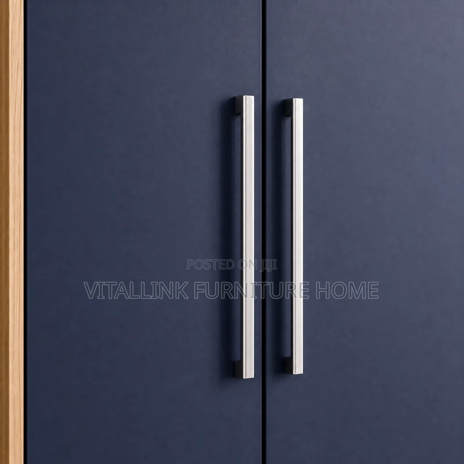 Luxury Navy Blue Wardrobe With Vanity Desk Fluted Wall Panel