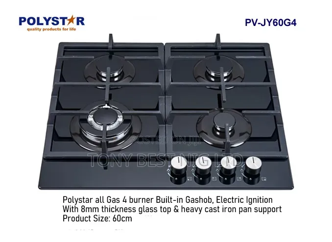 Polystar Inbuilt 4 Gas Burner, Electric Ignition 60cm Size.